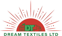 Dream Textiles Ltd logo — rising red sun over green wordmark